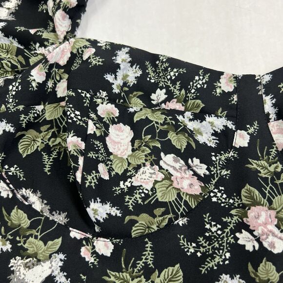 OAK + FORT Ditzy Floral Long Puff Sleeve Sweetheart Neck Smocked Crop Top Large - Picture 8 of 12